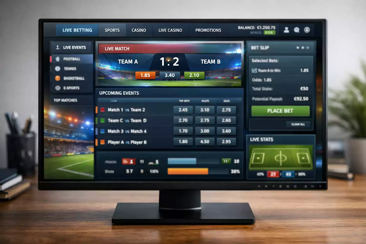 Pantalla de ordenador mostrando estadísticas de tenis con gráficos de rendimiento de jugadores