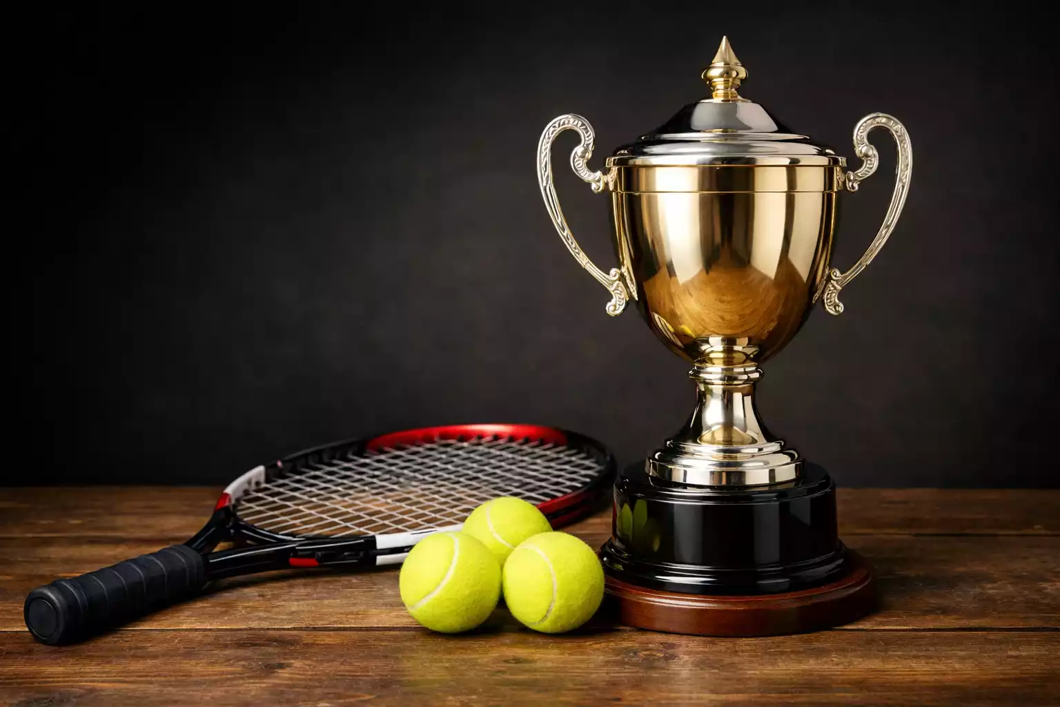 Trofeo de torneo de tenis sobre mesa con raqueta