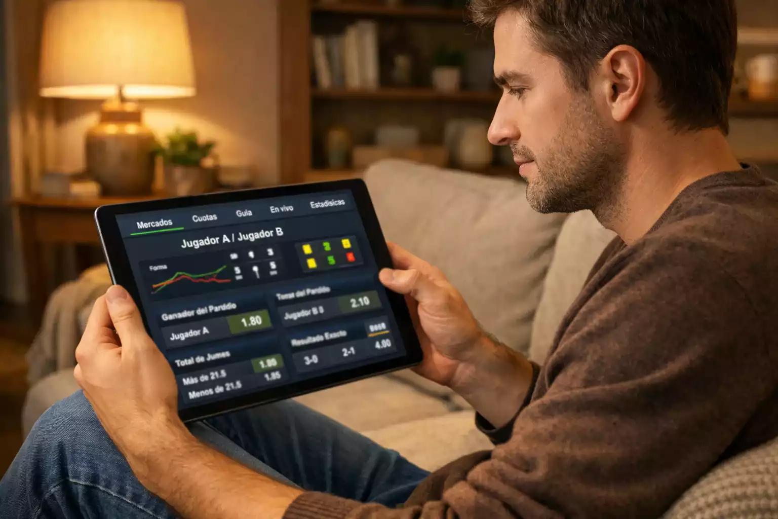 Persona analizando opciones de apuestas en tableta