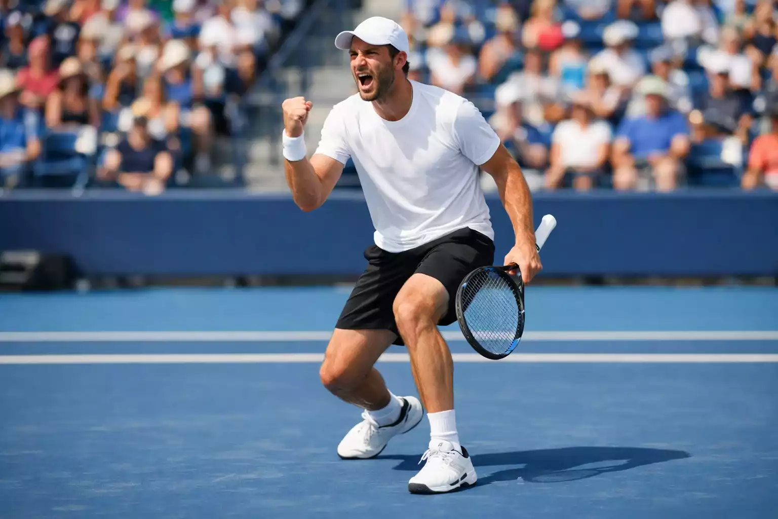 Tenista celebrando punto ganador durante partido