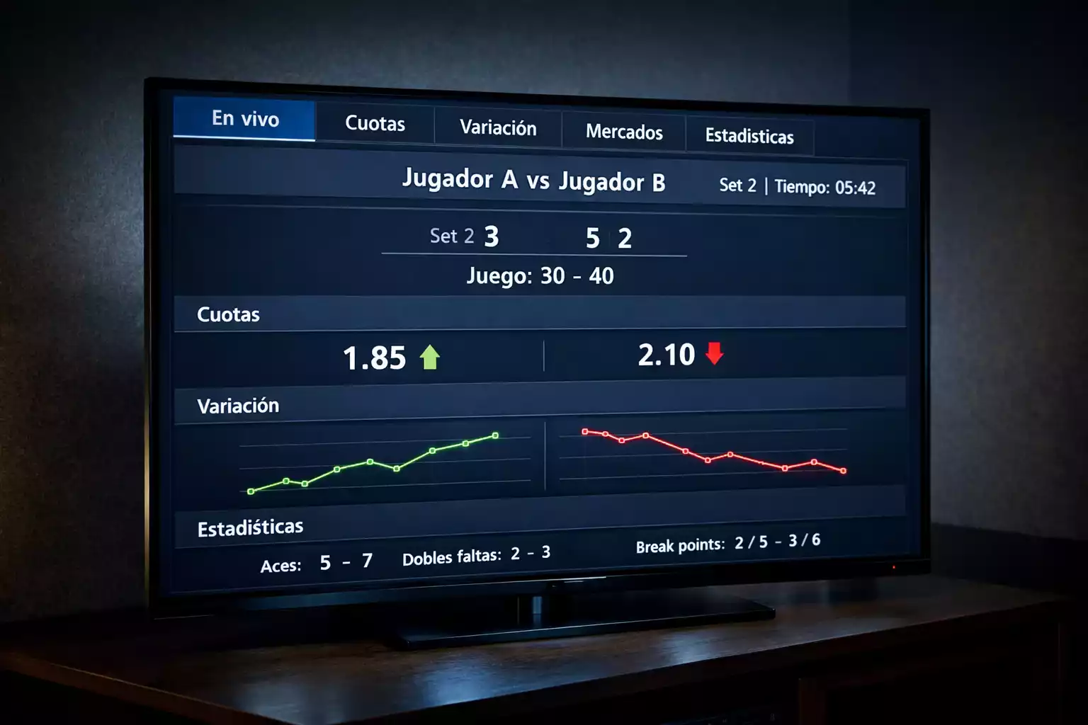 Pantalla mostrando cuotas de apuestas en tiempo real