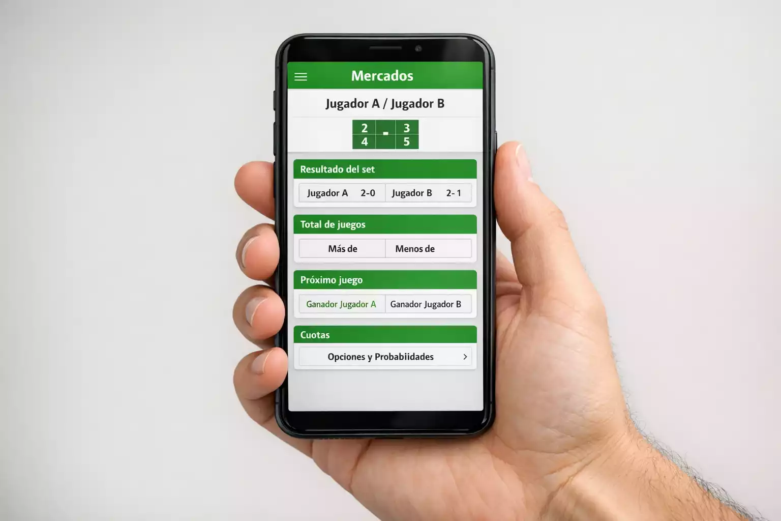 Aplicación móvil de apuestas deportivas en smartphone
